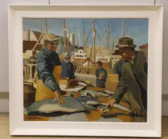 Fish market in Antigue by Rita Spencer, oil on canvas, sold Aug 2023