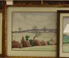 Hillside landscapes and lake by Fergus Graham, watercolor, sold Aug 2023