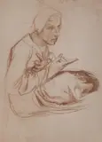 Sanguine chalk on paper by Alfred Stevens, drawing, sold Aug 2023