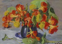 Still life of flowers in a vase by Thomas Armes, oil on canvas, sold Aug 2023