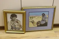 Middle Eastern huntsmen by W.R Earthrowl, watercolor, offered Aug 2023