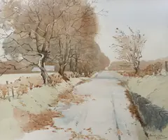 Tree lined path by Alastair Dallas, watercolour, sold Aug 2023