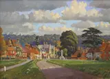 Cookham from the Moor by Philip Collingwood Priestley, oil on canvas board, sold Jul 2023