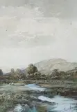 Sheep in a landscape by Albert Pollitt, 1891, watercolour, sold Jul 2023
