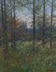 'Autumn wood by Charles Neal, oil on canvas, sold Jul 2023