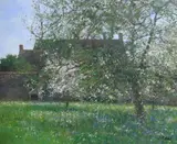 Apple orchard, South Cerney, May by Charles Neal, oil on canvas, sold Jul 2023