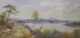 Highland loch scene with flock of sheep by Norman Bradley, watercolour, offered Jul 2023