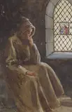 Monk seated beside a window by William Tatton Winter, watercolour, offered Jul 2023