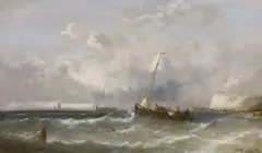 Coastal scene by Thomas Bush Hardy, oil on canvas, sold Jul 2023