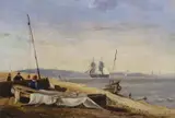 Coastal scene by Henry Bright, oil on panel, sold Jul 2023