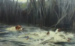 A Ducking by Robert Morley, 1892, oil on canvas, sold Jul 2023