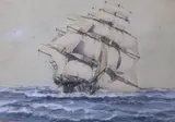 Clipper on high seas by F.W. Hopper, watercolour, sold Jul 2023
