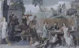 Pastoral feast by Rodney Joseph Burn, gouache, sold Jul 2023