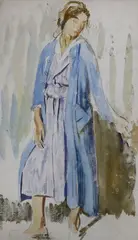 Standing figure by Edna Clarke Hall, watercolour, sold Jul 2023