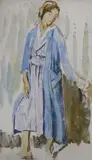 Standing figure by Edna Clarke Hall, watercolour, sold Jul 2023