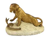 An Art Deco bronze and marble group of a tiger fighting a by Robert Bousquet, bronze and marble, sold Jul 2023