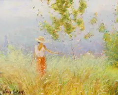 ‘’French landscape by Claude Fossoux, oil on canvas, sold Jul 2023