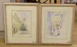 Madame Baynette descendent sur Paris and A lady by Charlie P Mackesy, watercolor, sold Jul 2023
