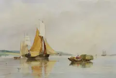 Shipping on the Seine by Edward William Cooke, watercolour, sold Jul 2023