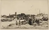 Children at play on the coastline by Leonard Russell Squirrell, etching, sold Nov 2023
