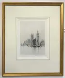 Thames at Westminster by Roland Longmaid, etching, sold Nov 2023