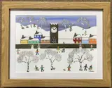 Winter scene by Gordon Barker, acrylic on paper, offered Nov 2023