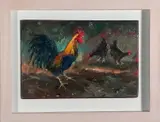Cockerel & Hen III by Robert Jones, Oil on board, sold Nov 2023
