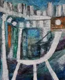 Poolside at the Penzance Jubilee Pool by Darren Paul Clarke, 2022, Oil on canvas, sold Nov 2023