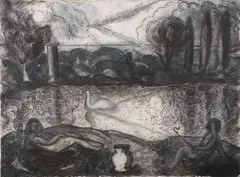 The Offering by Ivan Bray, Charcoal and mixed media on paper, inscribed on verso of work to artist's partner, sold Nov 2023