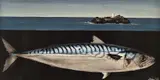 Godrevy Lighthouse & Mackerel by Janine Wing, Acrylic on board, sold Nov 2023