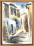 Israeli street scene by David Gilboa, watercolour and pencil, sold Nov 2023