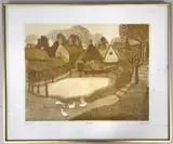 Village Pond by Gillian Lawson, etching, sold Nov 2023