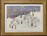 Figures playing and sledging in a snowy landscape by Gordon Barker, print (other), sold Nov 2023