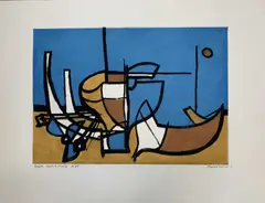 Boats Artist Proof 1955 by Anthony Harrison, pencil, sold Nov 2023