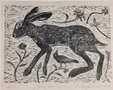 Hare by Andrew Waddington, Woodcut, sold Nov 2023