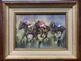 Horse racing study by Etienne Bailleul, oil on canvas, sold Oct 2023