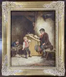 Interior school room scene by Mark W. Langois, oil on canvas, sold Oct 2023