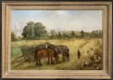 Horses and cart ploughing scene by Edwin Frederick Holt, 1908, oil on canvas, offered Oct 2023