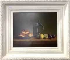 Still life study of a tankard by Hans Habraken, oil on board, sold Oct 2023