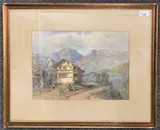 Continental village by James Duffield Harding, watercolour, sold Oct 2023