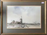 Mill near Waxham (aka Brograve Mill) by Keith Johnson, watercolour and gouache, sold Oct 2023