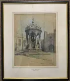 The Fountain Trinity College Cambridge by Marjorie C.Bates, drawing, offered Oct 2023
