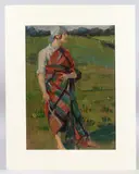 Woman with a tartan shawl by Albert Lipczyński, oil on panel, offered Nov 2025