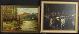 River landscape with mountains beyond by Ralph Silk, oil on canvas, offered Nov 2025