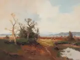 Landscape with figures by Ernst Jugel, oil on canvas, sold Nov 2025