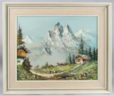 Alpine mountain view by Frans Hoos, oil on canvas, sold Nov 2025