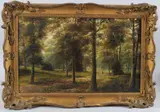 Figure on a woodland path by George Willis-Pryce, oil on board, sold Nov 2025