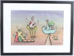 Surrealist composition by Desmond Morris, mixed media on paper, sold Nov 2025