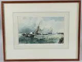 Approaching a Harbour recovering Flotsam by Peter J Ashmore, watercolour, sold Nov 2025