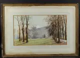View of a church with graveyard and trees by Evangeline Jex Blake, 1897, watercolour, offered Nov 2025